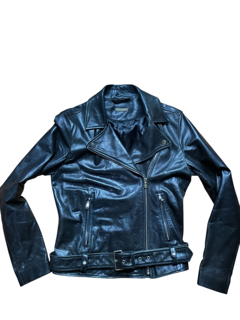 Massimo Dutti Black Leather Moto Biker Jacket - Picture 3 of 12